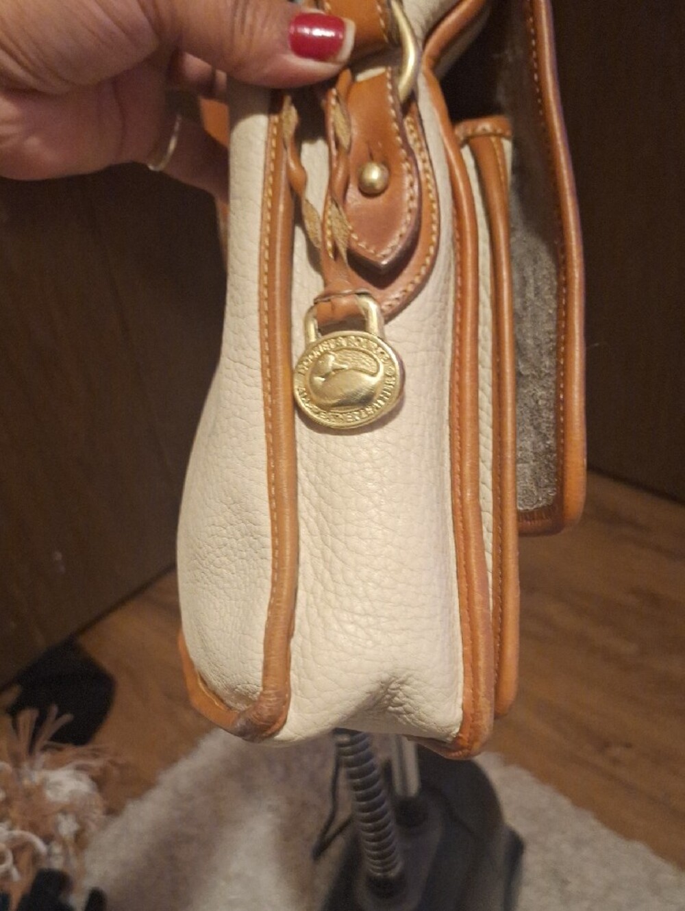 Dooney & Bourke Cream and Tan Pebbled Leather Crossbody - Picture 4 of 11